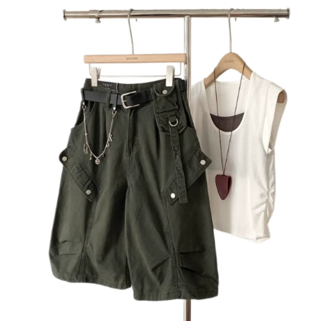 Women Denim Shorts 2026 New Summer Women's High Waist Slim Denim Cargo Pants Wide Leg Capri Pants Versatile Trousers