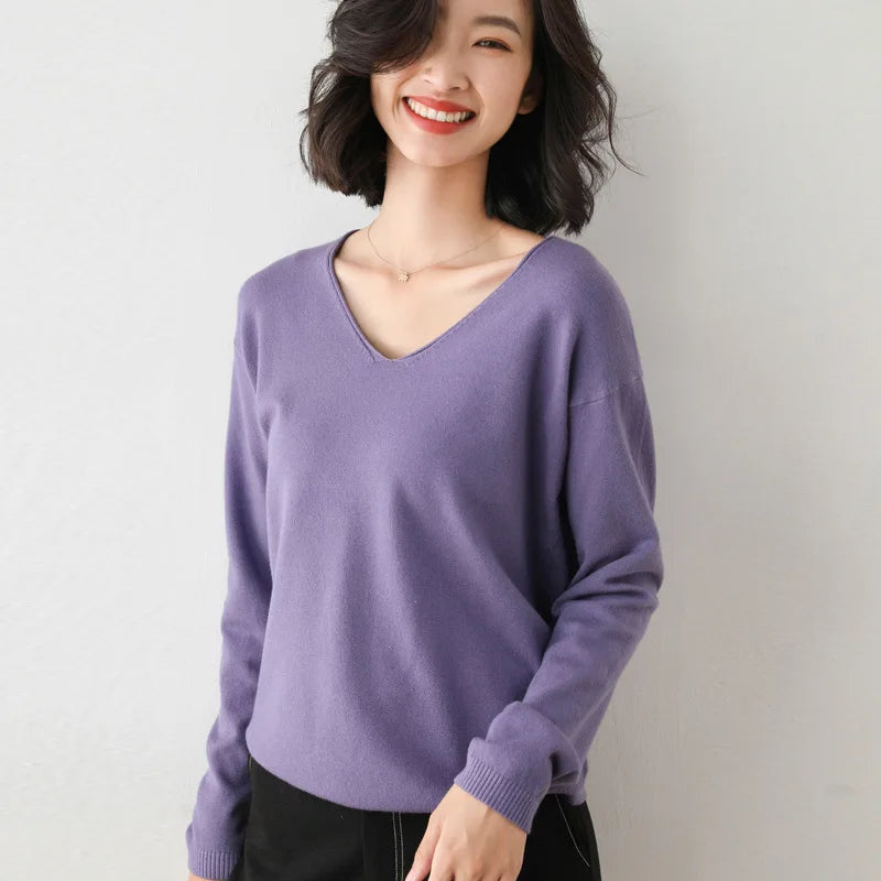 2025 Spring Autumn Womens Sweater Solid Knitwear Korean Loose Female Basic Casual Jumpers Stretch Pullover Sky Blue Pink Sweater