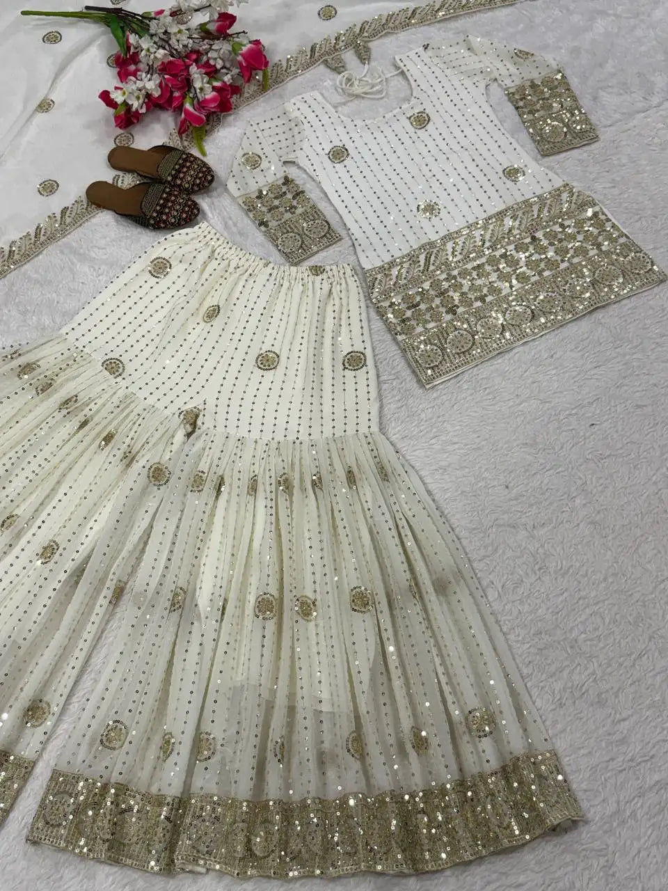 Designer Dress Georgette Material Sharara Beautiful Heavy Designer Boutique Dresses Collection Sharara Suit With Ready To Wear