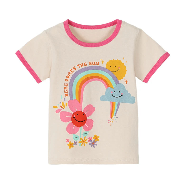 Little maven Summer Tops Baby Girls New Fashion Children's Clothing Rainbow Flowers T-shirt Cotton for Kids Clothes 2-8 Years