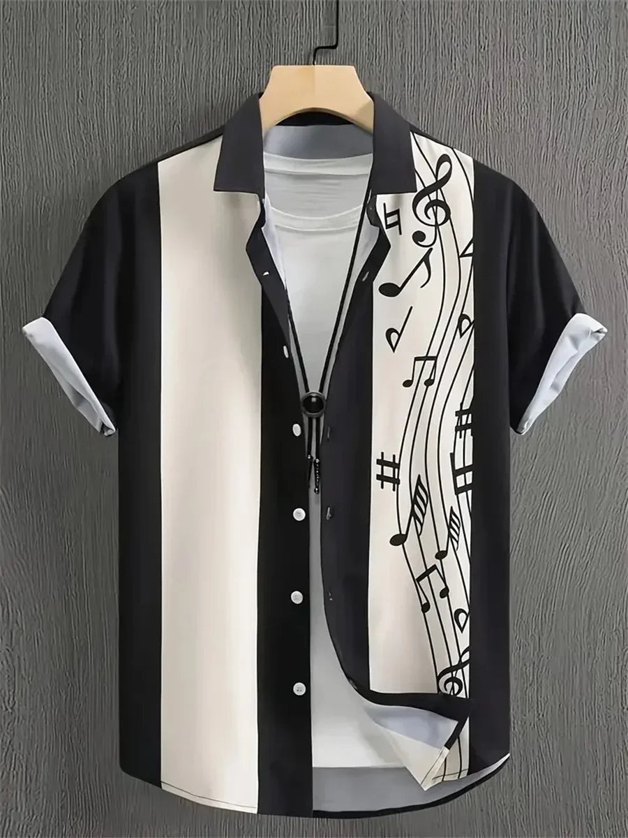 Men's Short-Sleeve Casual Loose-Fitting Lapel Hawaiian Shirt with Blue and White Porcelain Floral Print, New Summer Shirt