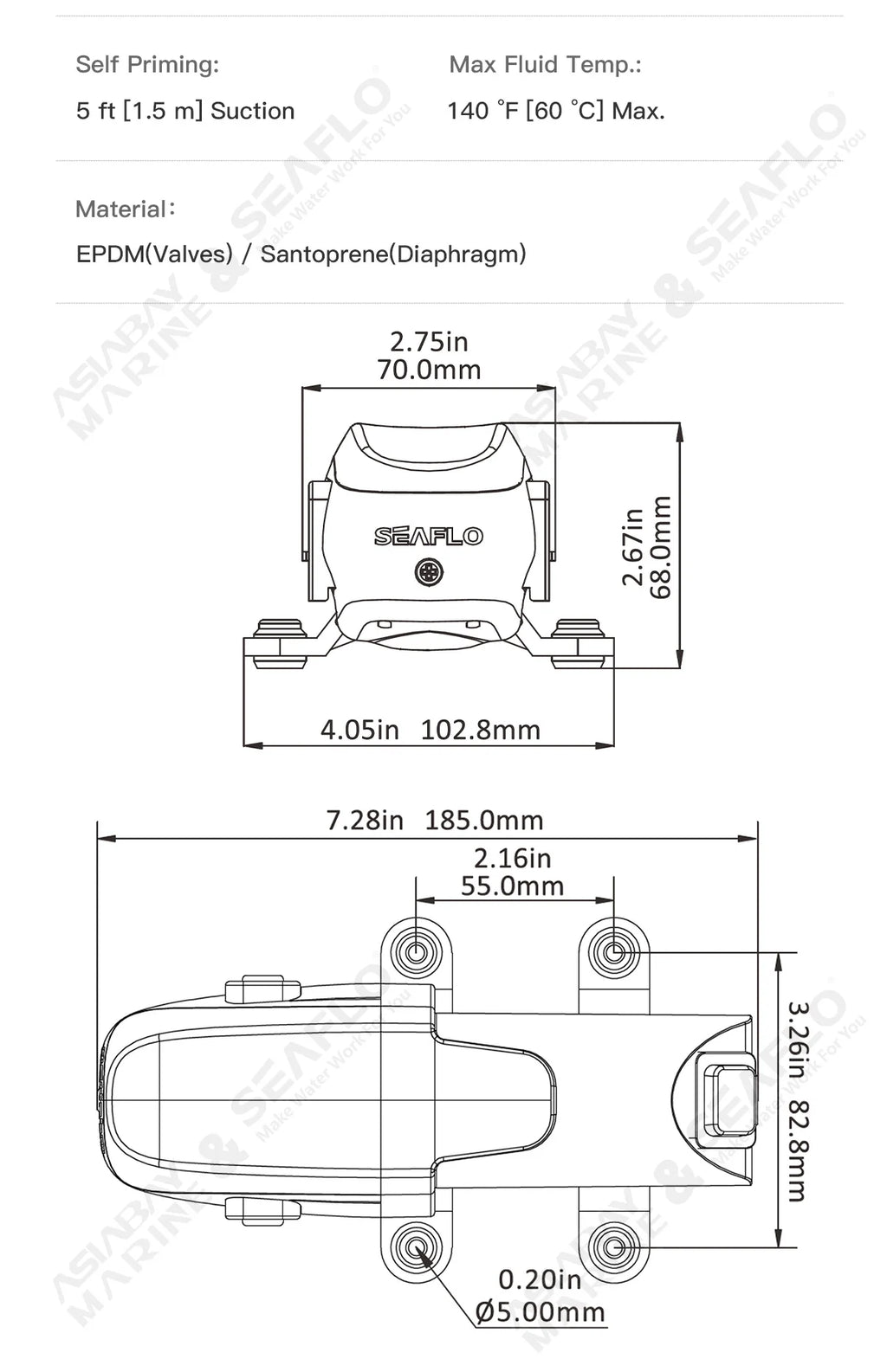 SEAFLO 12V 23A Series 40 PSI Automatic Marine Water Diaphragm Pump Self Priming Electric Boat Beer RV Caravan High Pressure