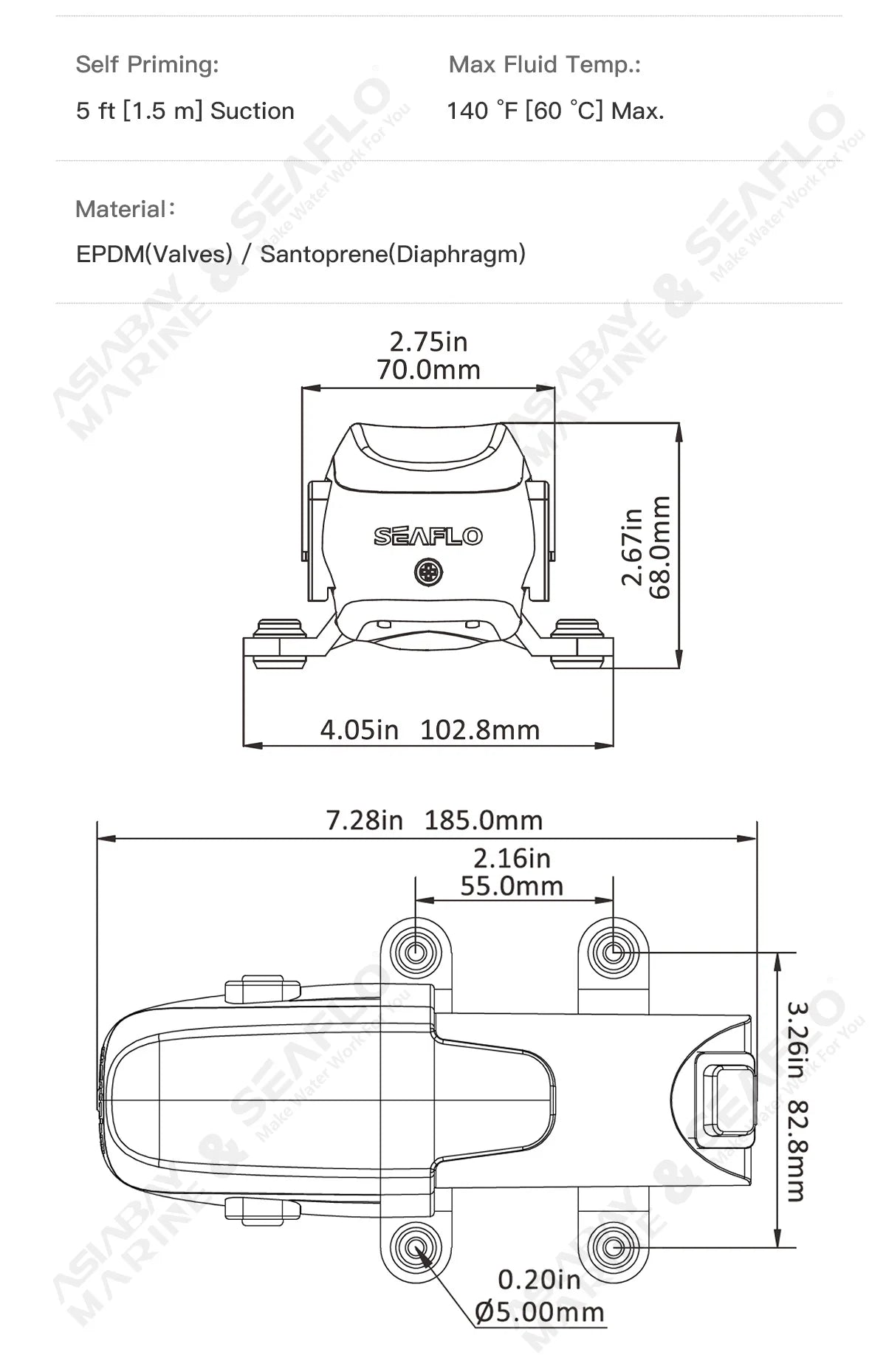 SEAFLO 12V 23A Series 40 PSI Automatic Marine Water Diaphragm Pump Self Priming Electric Boat Beer RV Caravan High Pressure