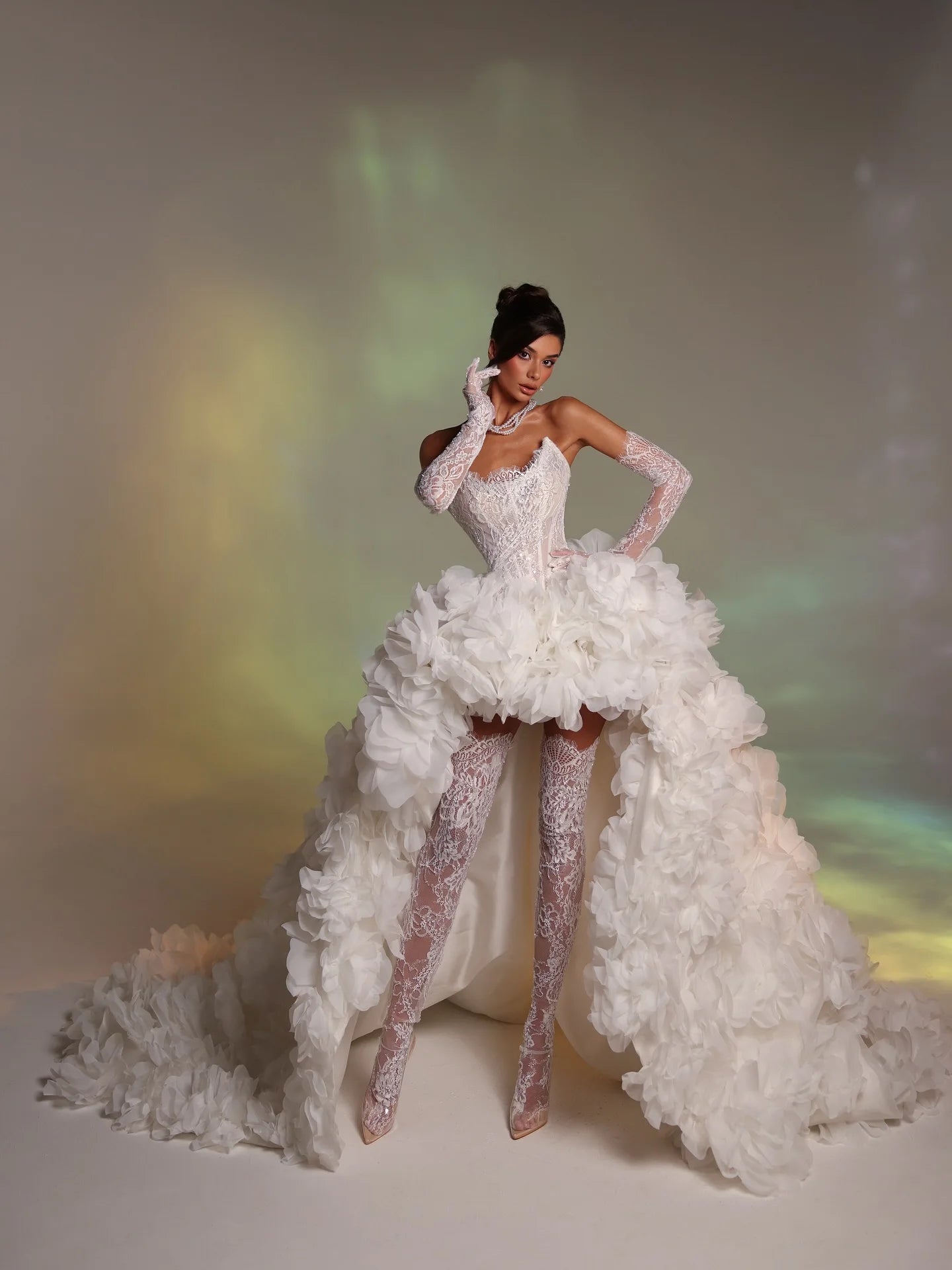 White Lace Wedding Dress Bridal Gown Luxury High Low Hem Train Prom Dress Strapless Puffy Ruffled Dressing Gowns Customized 2026