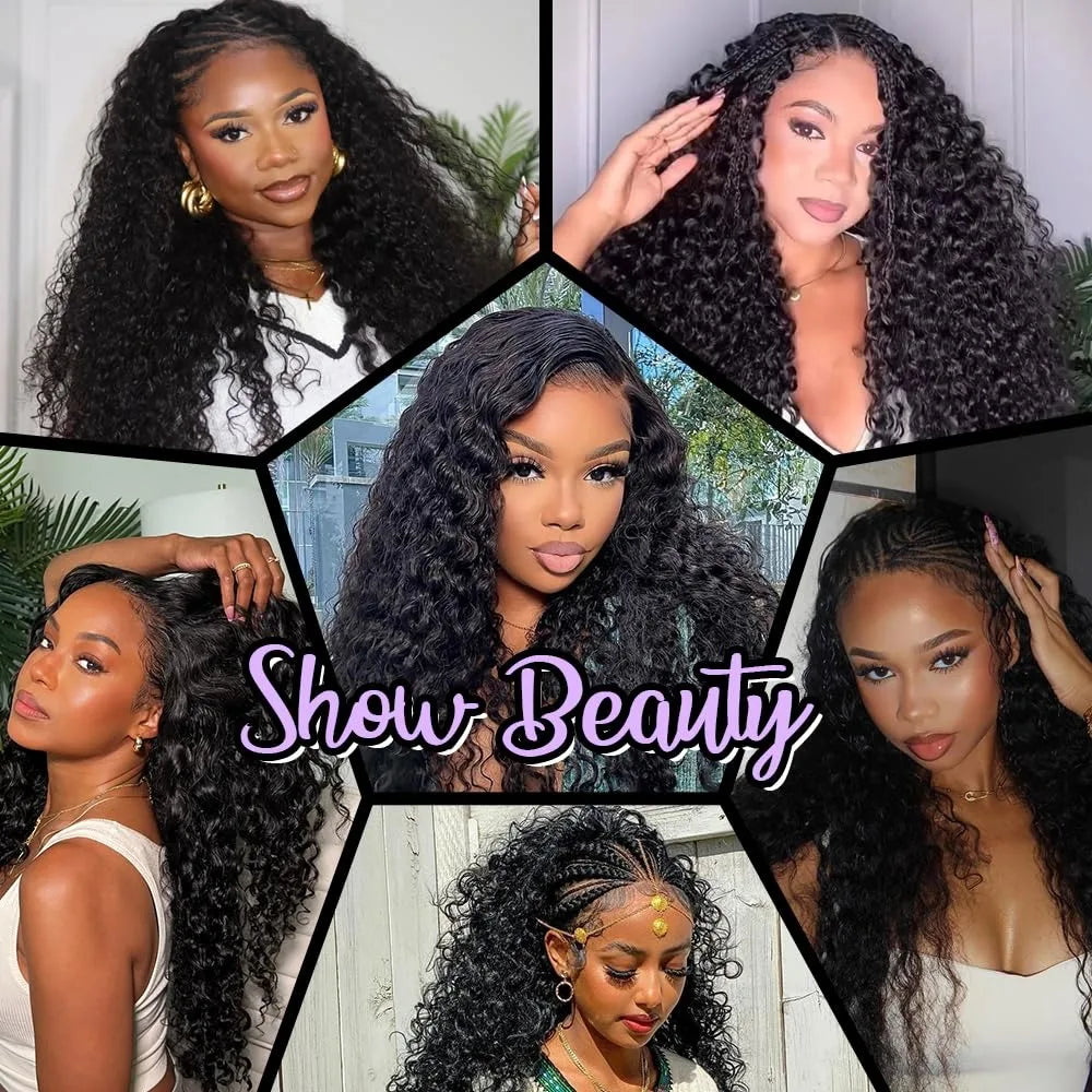 300gPre-divided Bulk Hair for Braiding Deep Wave Crochet Human Hair Knotless Miracle Knots Hair Extensions Boho Braids Invisible