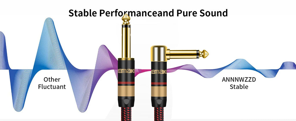 DREMAKE Premium 6.5mm to 6.5mm Guitar Audio Cable Mono 6.35mm Quarter Inch Male to Male Instrument Patch Cord for Bass E-Piano