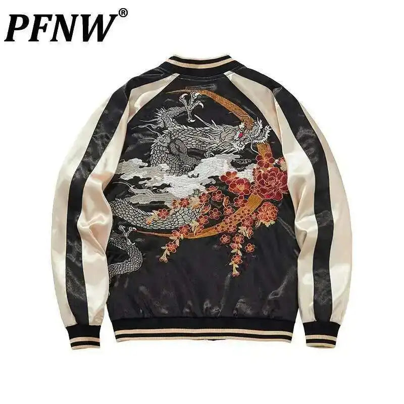 PFNW  High Quality Dragon Chinese Style Embroidery Jacket Men's Loose Spring 2025 New Zipper Coat Tide Oversized Tops 28W5896
