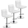 Set of 3 Adjustable Swivel Bar Stools, PU Leather, White, with Backrest and Footrest, Ideal for Kitchen, Dining, and Bar Areas
