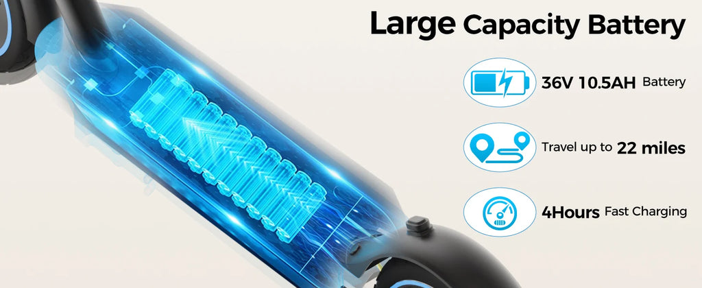 HiQiS V10 E-scooter 500W Motor 36V 10.5Ah 25 MPH Speed 22 Mile Range Foldable E-scooter 10 Inch Air Tire Electric Scooter