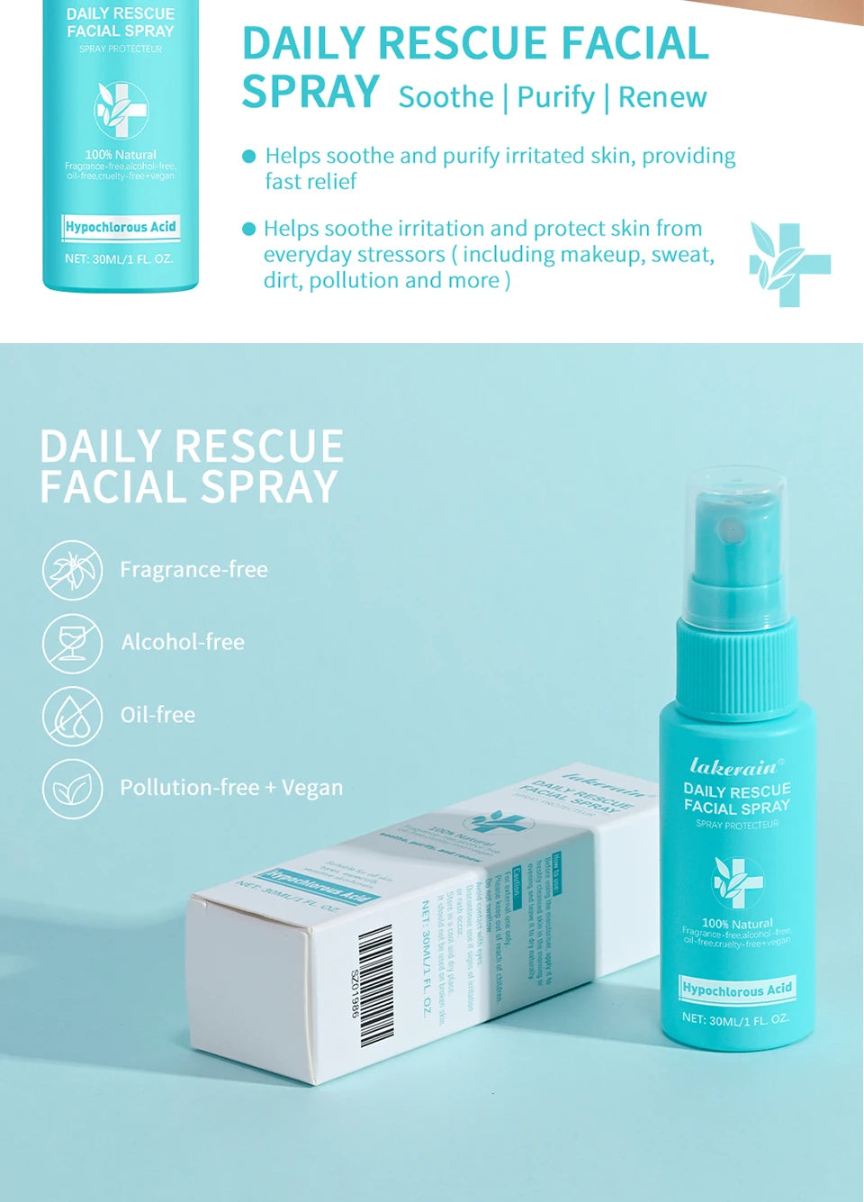Calming Rescue Facial Spray For Sensitive Skin Hypochlorous Acid Spray Helps Reduce Redness Breakouts Soothing Balancing Spray