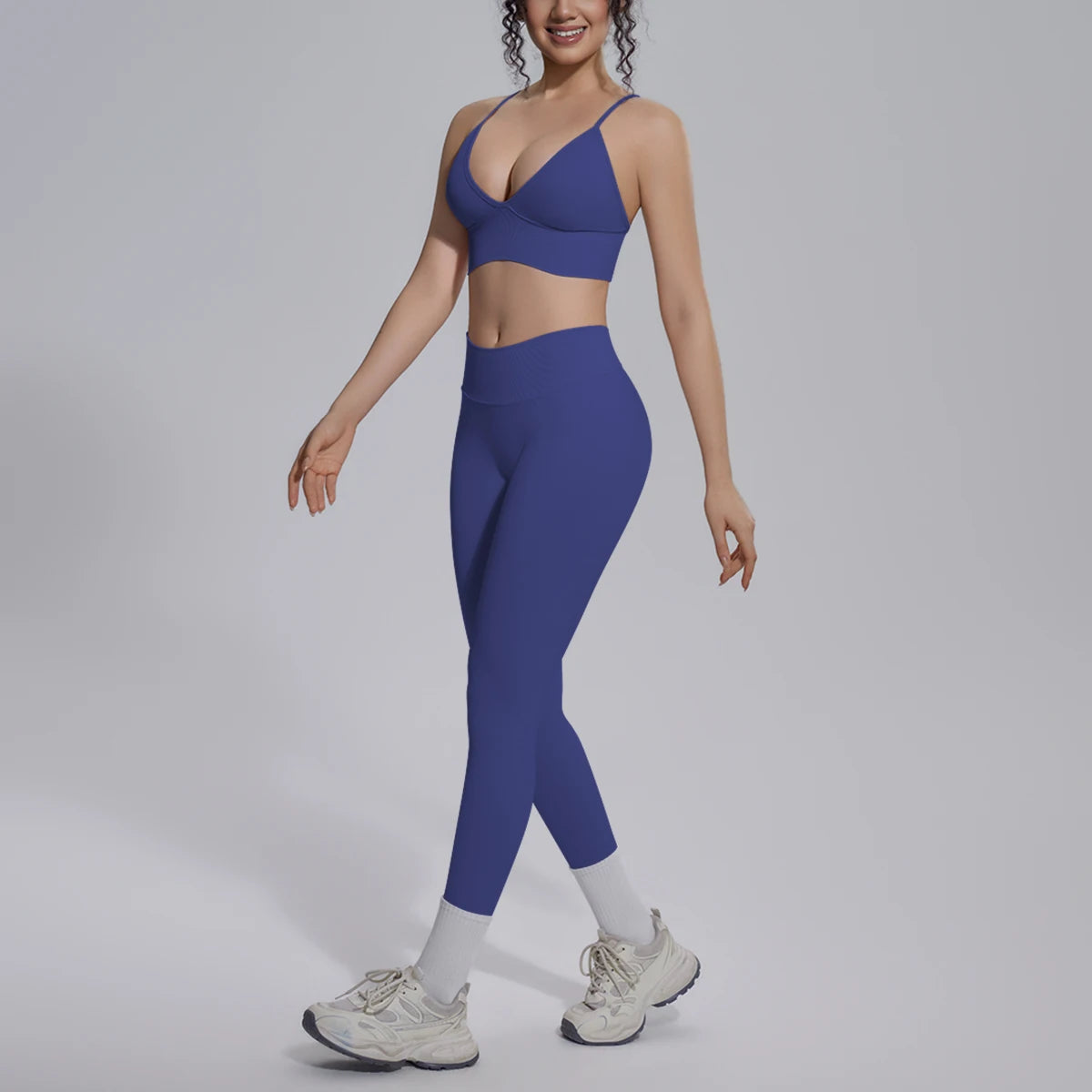 2PCS Woman Yoga Set Shockproof Workout Top Sexy Yoga Bra with Chest Pad High Stretch Seamless Fitness Pants Gym Yoga Set