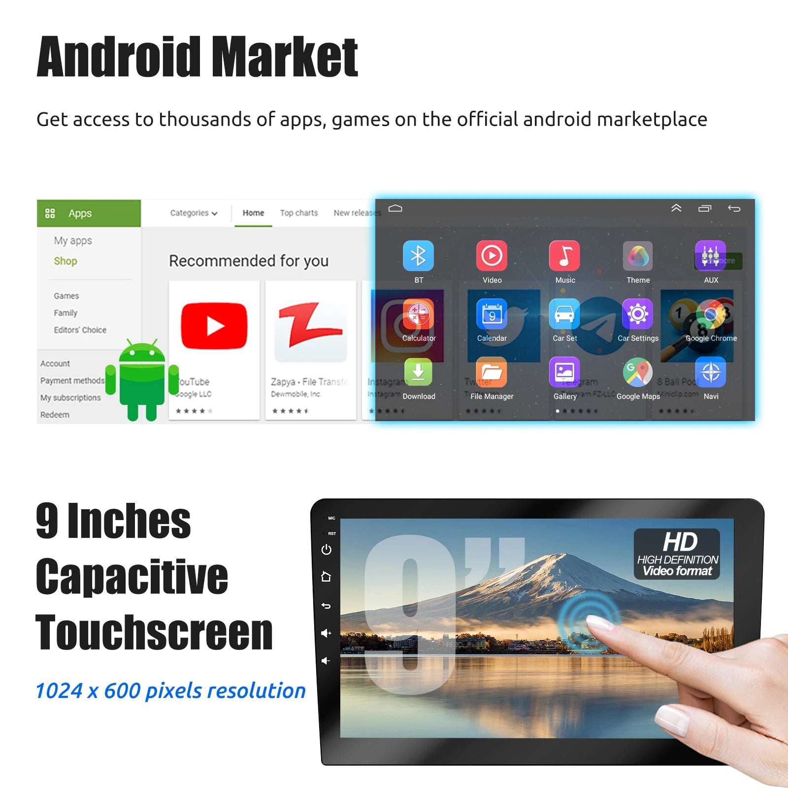 ESSGOO 7"/9"/10“ 2 DIN Android 14 4+64G Car Stereo Carplay Android Auto GPS Navi Bluetooth FM RDS Radio WIFI Touchscreen ChatGPT
