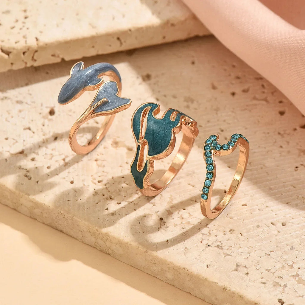 3pcs Set New Fashion 925 Sterling Silver Cute Guppy Ring Stacking Finger Ring, Animals Adjustable Open Rings Birthday Gift