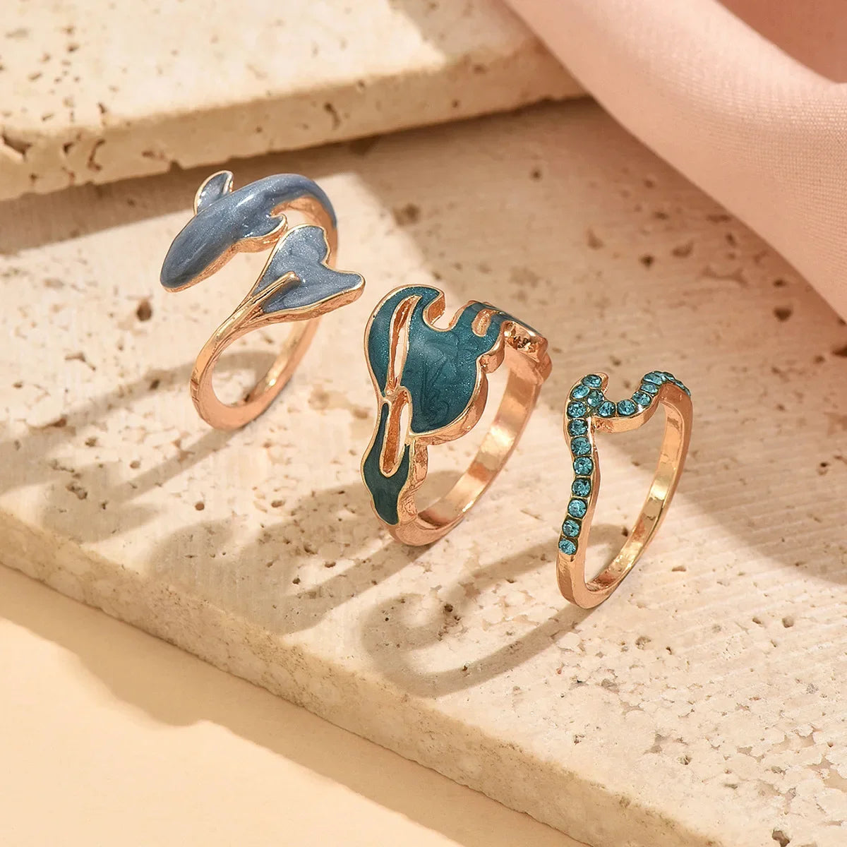 3pcs Set New Fashion 925 Sterling Silver Cute Guppy Ring Stacking Finger Ring, Animals Adjustable Open Rings Birthday Gift