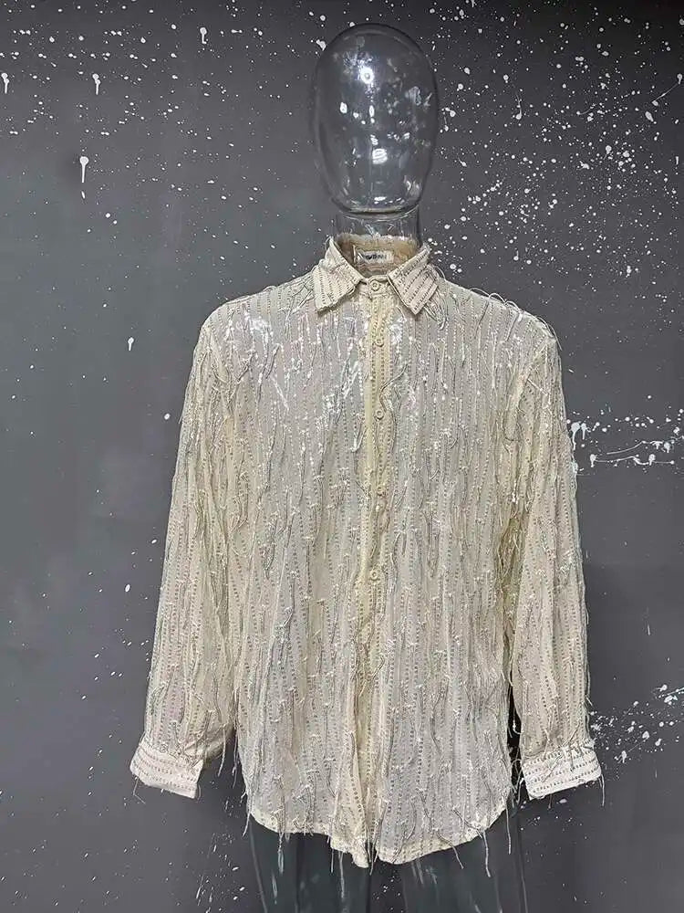 IEFB Spring Summer Men's Shirt Long Sleeve New Irregular Sequin Tassel Shirts Niche Streetwear Korean Style Male Top Tide 9Y7232