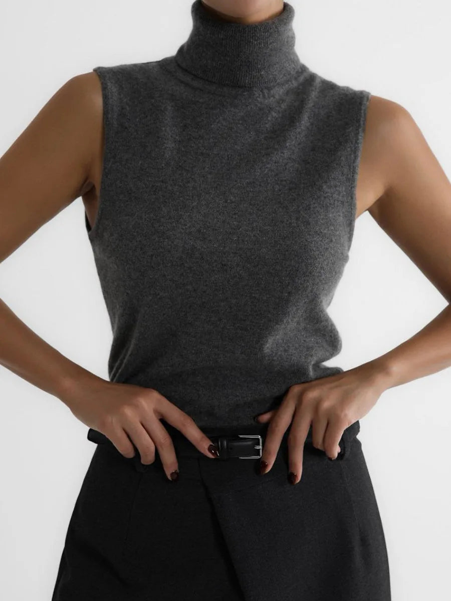 White Turtleneck Knitted Sleeveless Sweater For Women Elegant Knit Warm Tank Tops Sweaters Autumn Clothing Brown Blue Gray Red