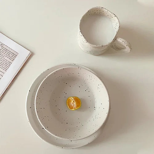 Retro Style White Ink-splashed Ceramic Bowl and Plate Western Food Steak Fruit Dessert Tray Salad Bowl Tableware Main Dish Plate