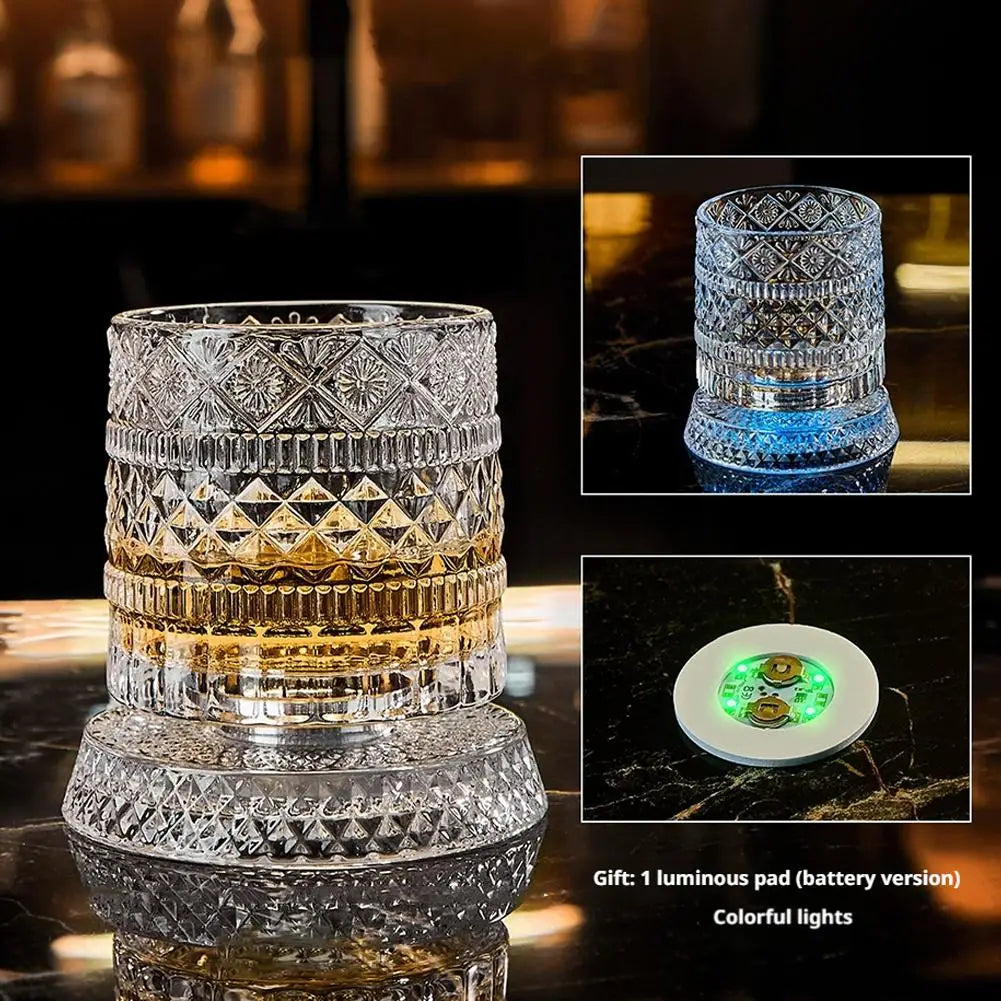 Luminous Rotating Whiskey Glass Elegant Whiskeys Cup Crystal Glass Drinkware for Parties for Cocktail Party Drinking Glass 1pcs