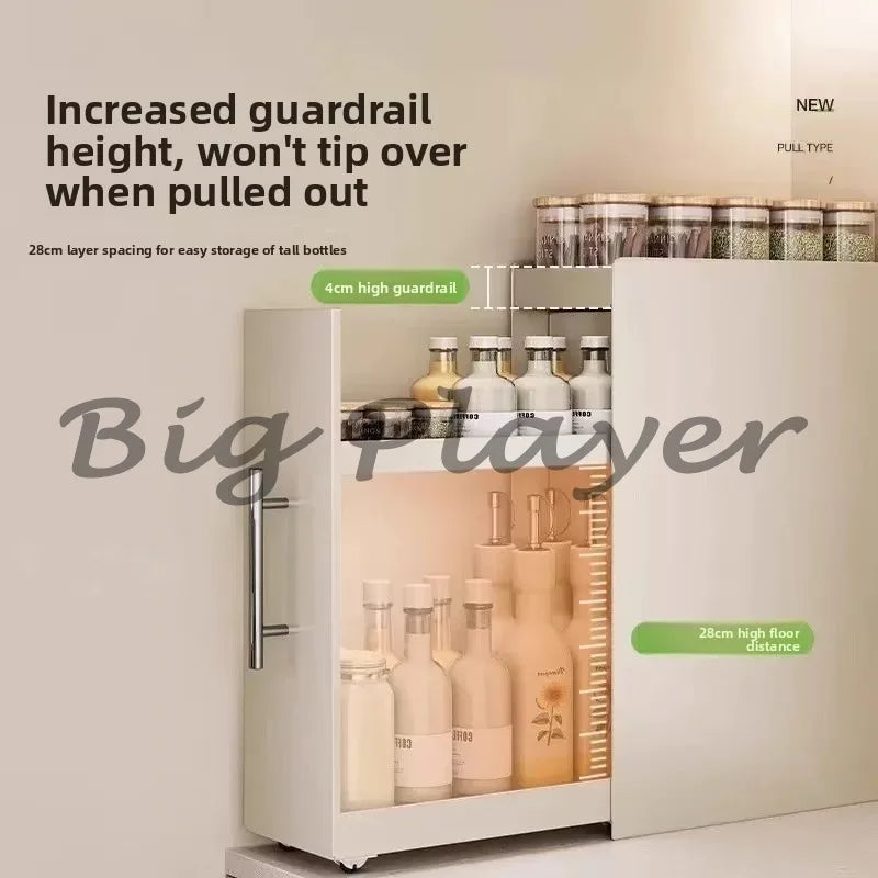 Ultra-Narrow Dust-Proof Pull-Out Condiment Rack Multi-Functional Kitchen Countertop Storage Organizer for Home
