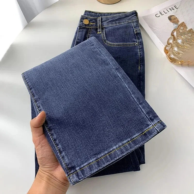 Women's High Waist Straight Jeans Spring Vintage Casual Ankle-length Denim Pants Korean Pantalones Streetwear Stretch Vaqueros