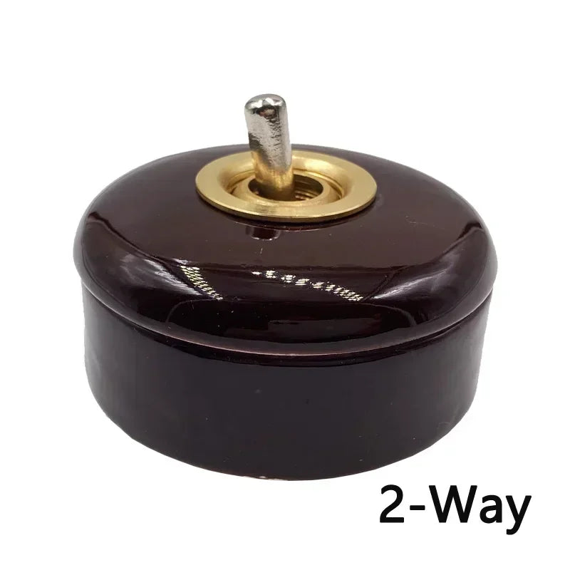 High Quality Retro Ceramic Round Toggle Switch 1 Ｗay 2 Way Control Wall Light Switch