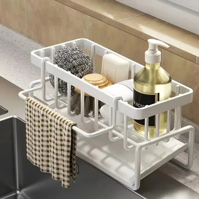 Kitchen Sink Drainage Rack Space-Saving Double-Layer Utensils Spice Storage Organizer with Tap Mounted Drip Tray