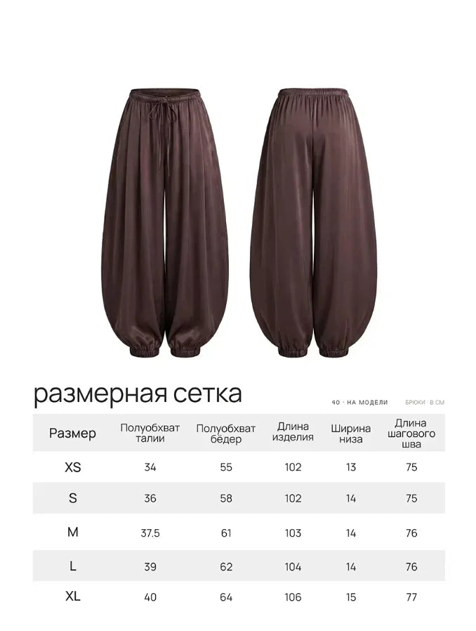 Solid Drapey Satin Loose Harem Pants Women Casual Elastic Waist Drawstring Design Long Pant 2026 Lady Commute Versatile Wear New