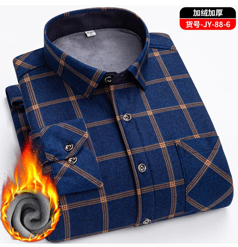 New men's double-sided fleece warm long-sleeved shirt, thickened for winter, cold-resistant, street trend business casual