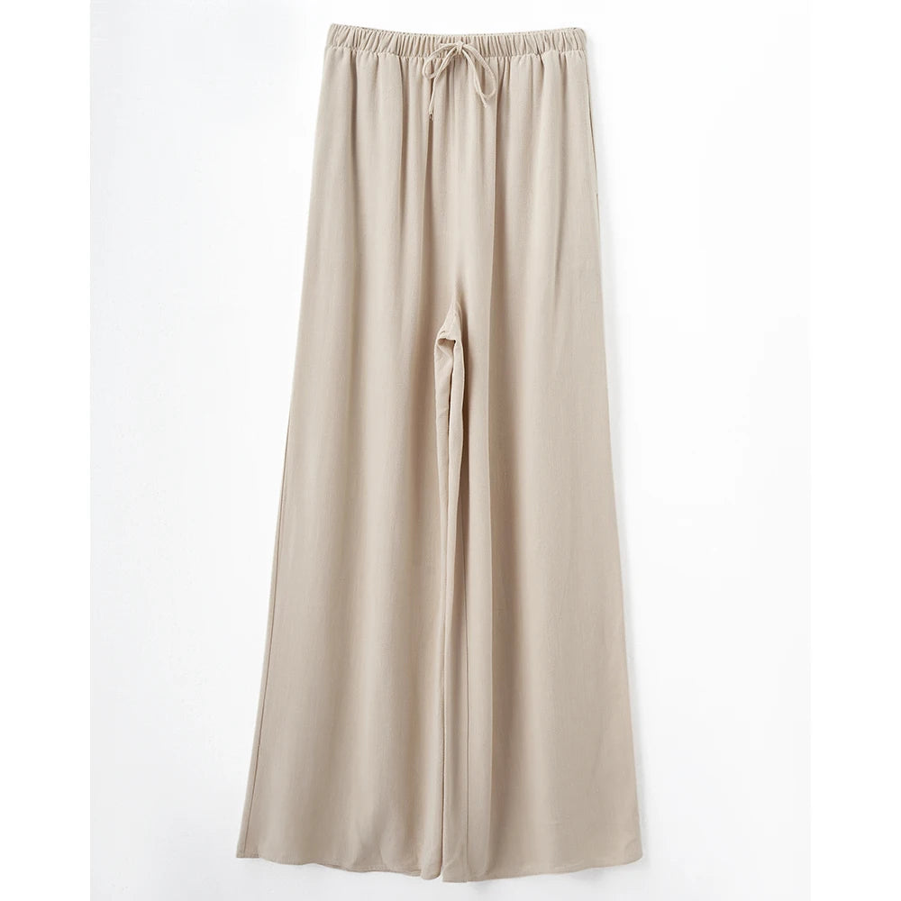 Loose Wide Leg Casual Pants Women's  Korean Linen Office Lady Household Trousers Drawstring Straight Leg Long Pants Femme