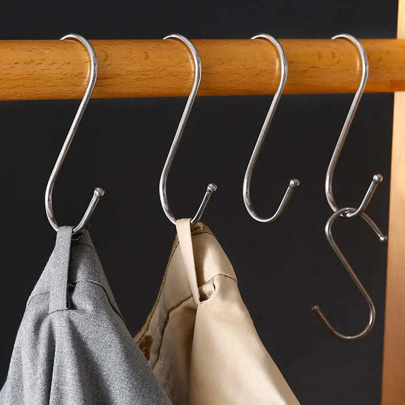 2/10Pcs S-Shape Hook Stainless Steel Clothes Bags Towels Plants Hanging Rack Multi-function Kitchen Bedroom Railing Hanger Hook