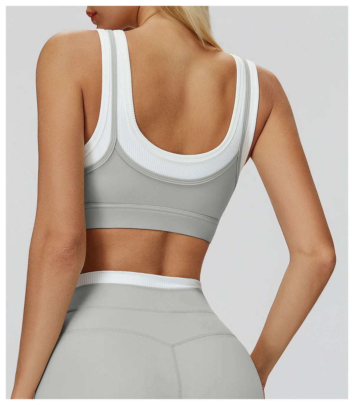Custom LOGO Women's Naked Fake Two-piece Sports Vest Threaded Contrast Yoga Bra Running Fitness Clothing Top