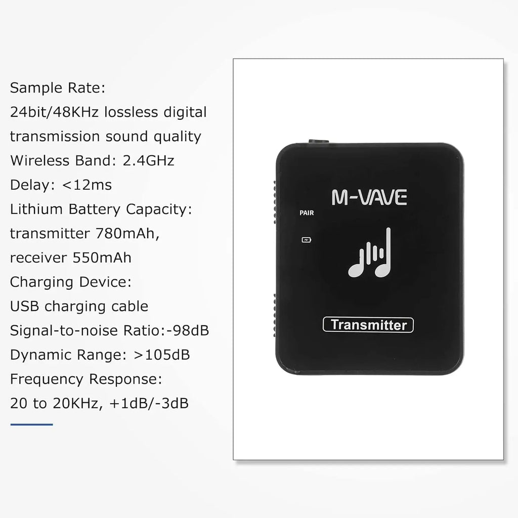 M-VAVE WP-10 2.4G Wireless In-Ear Monitor IEM System,Rechargeable Transmitter & Receiver with Volume Control/for Studio/Live