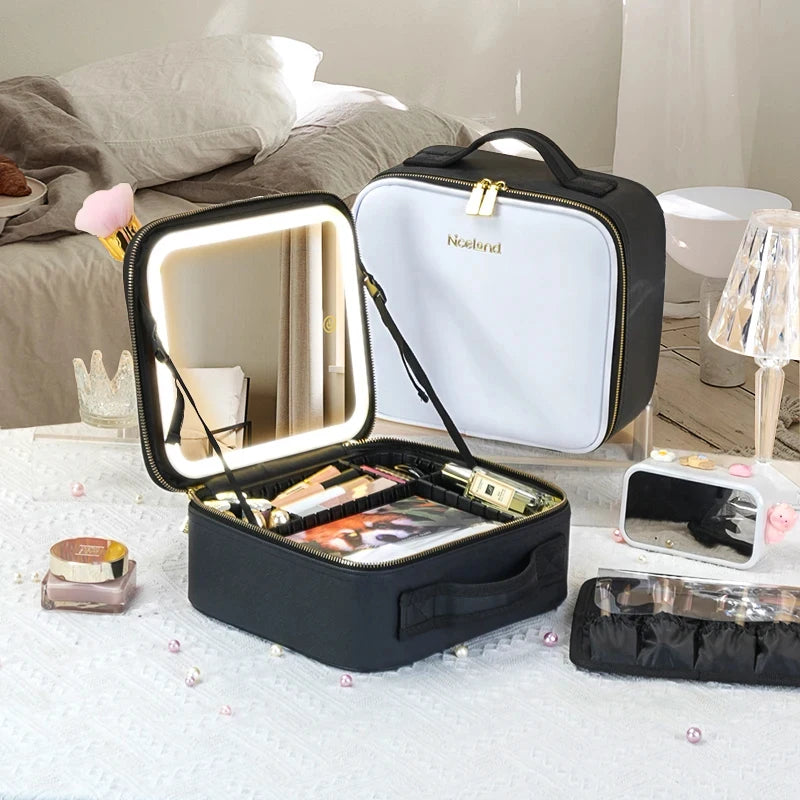 Makeup Train Case with Mirror, Waterproof Portable Cosmetic Organizer with Adjustable Dividers, Ideal Gift