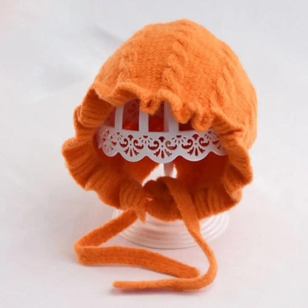 Infant Hat Winter Girl Baby Hooded Hat Autumn and Winter Ear Protection Warm Woolen Hat Lace Girls Knitted Hat 0-2Years