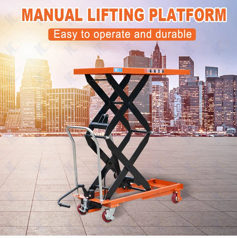 300kg Portable Manual Scissor Lift Table for Warehouse for Industrial Use Heavy Duty Mobile Trolley Lift Platform for Loading
