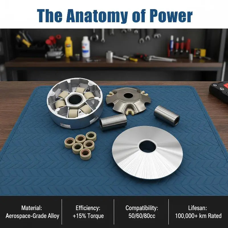 Scooter Variator Clutch Assembly Shockproof Aluminum Alloy Wear Resistant Rollers for Bumpy Road Riding Scooters