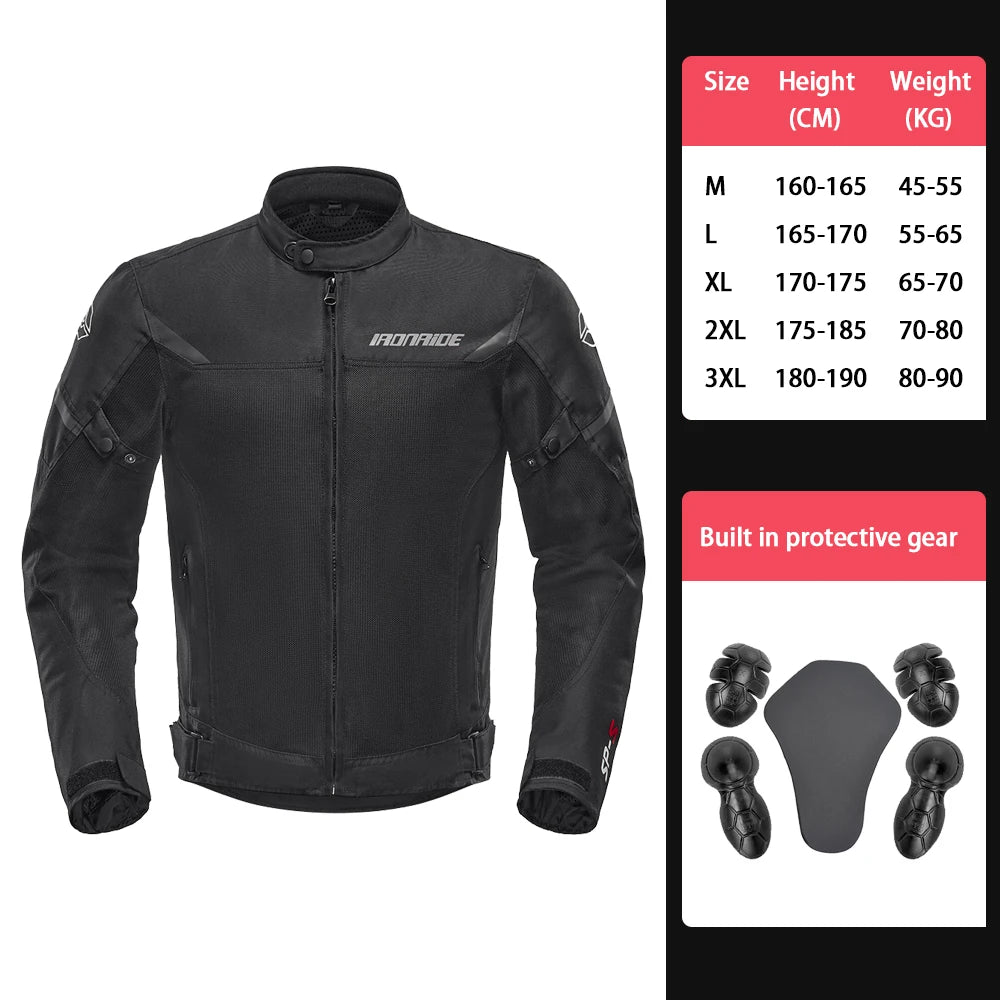Men's Motorcycle Jacket Outdoor Riding Motorbike Jacket Mesh Breathable Anti-Fall Motocross Clothing With 5pcs Protector