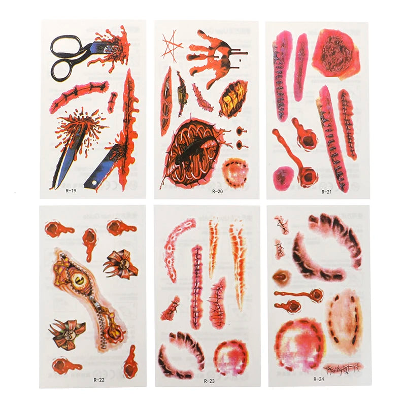 30 PCS Halloween Party Waterproof Temporary Tattoos Stickers For Women Men 3D Reality Vampire Blood Scar Design Tattoo Stickers