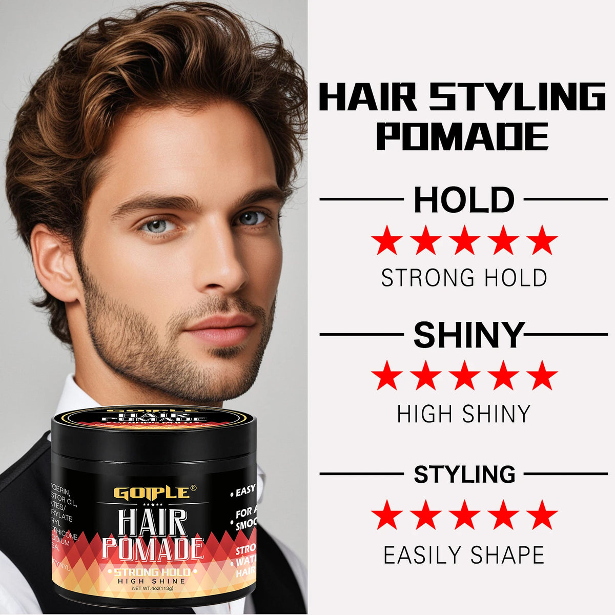GOIPLE 180ml Wave Shampoo Deep Clean or 113g 360 Style High Shine Hair Pomade Strong Hold Layered Control Wavy Wax Cream for Men