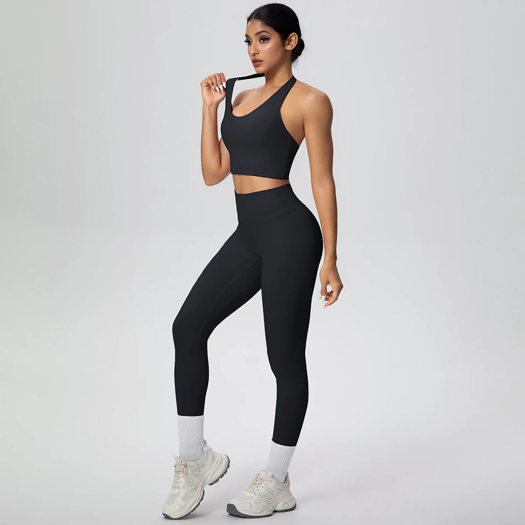 2PCS/set Yoga Set for Woman's Sexy Backless Halter Bra Sports Top Quick Drying Legging Summer Gym Fitness Pants Yoga Set