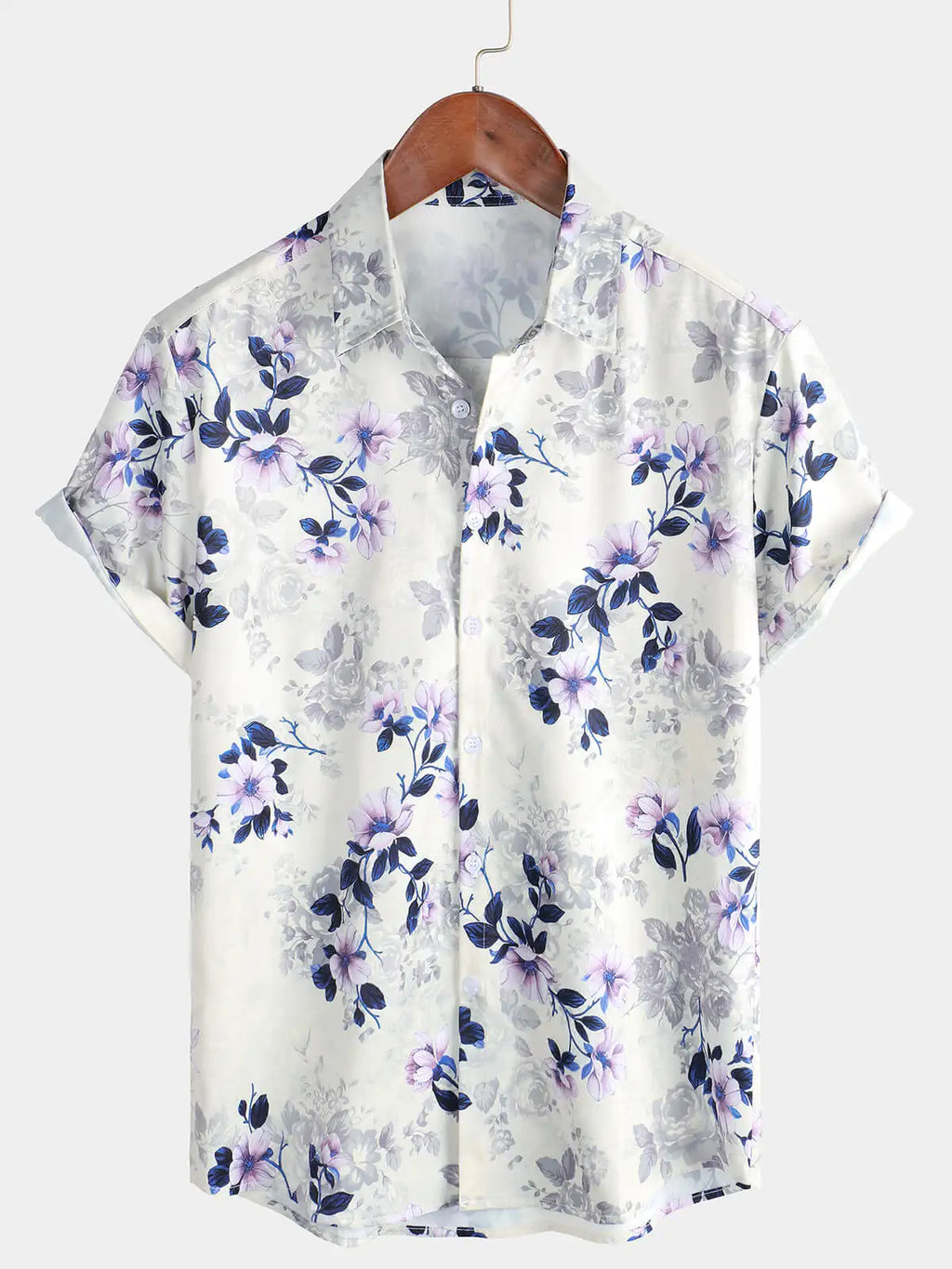Men's Blue Floral Print Hawaiian Button Down Summer Beach Casual Collar Short Sleeve Shirt Ropa Casual Para Hombres