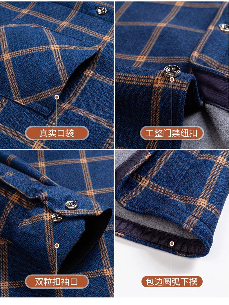 New men's double-sided fleece warm long-sleeved shirt, thickened for winter, cold-resistant, street trend business casual