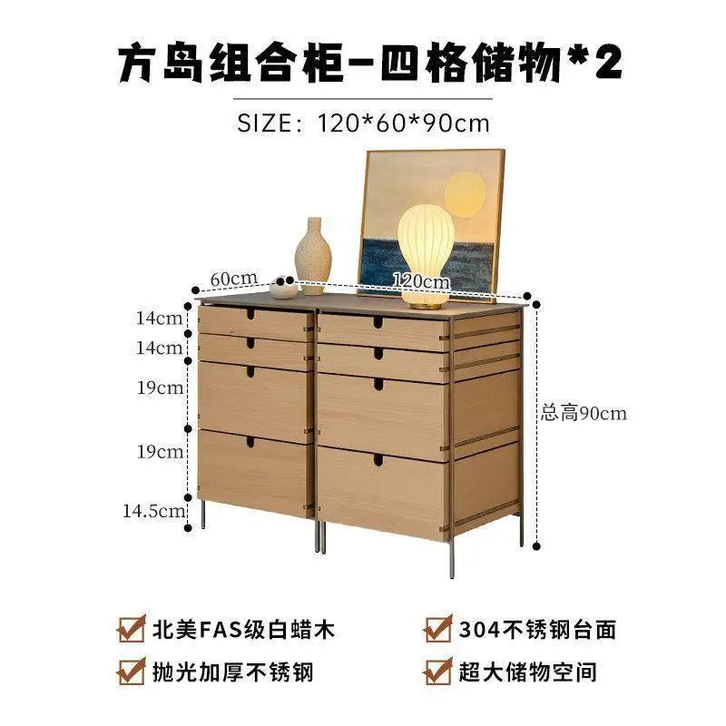 Medieval style living room combination storage cabinet, locker, solid wood household drawer, stainless steel dining side cabinet