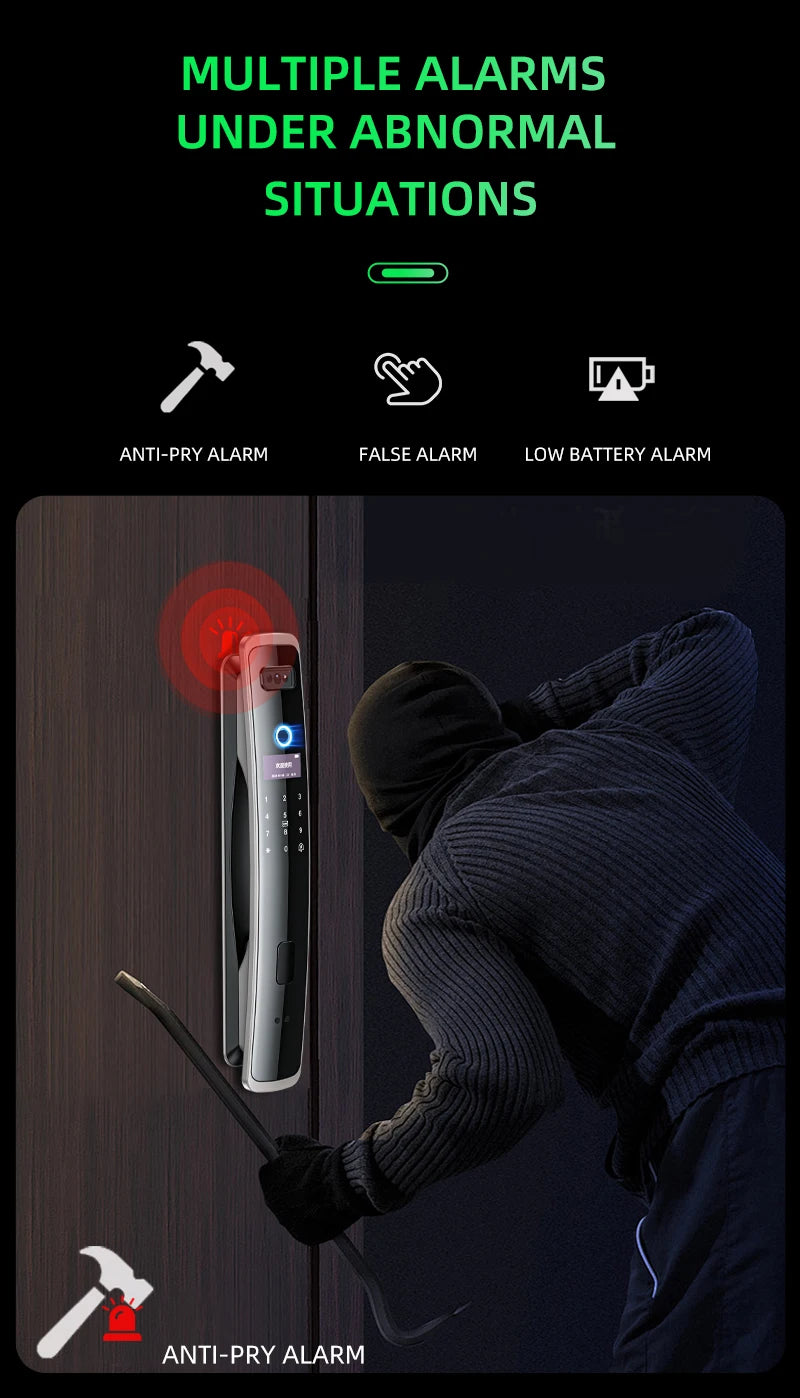 EGFirtor Smart Password Lock 3D Face Recognition Fingerprint IC Card Key Security Home Door Lock With Camera