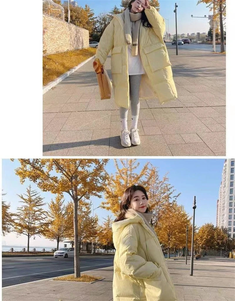 2024 New Korean Women's Jacket Winter Parkas Loose Hooded Cotton Padded Female Long Down Jacket Thicken Oversize Puffer Coats