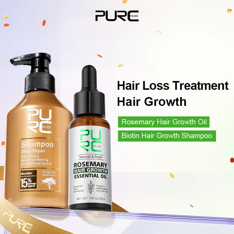 PURC Rosemary Hair Oil and Morocco Argan Oil Shampoo Sets Smoothing Repair Damaged Frizz Hair Care Products for Men Women