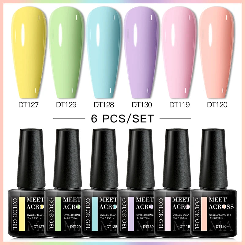 MEET ACROSS 6/8Pcs Set Glitter Gel Nail Polish Autumn Winter Nail Art Varnishes Semi Permanent Soak Off UV Gel Kit Nails Lacquer