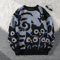Autumn and Winter Abstract Cat Jacquard Double-Sided Pattern Pullover Sweater Casual Round-Neck Knit Men's Pullover Sweater Suitable for Daily Wear Unisex Outerwear
