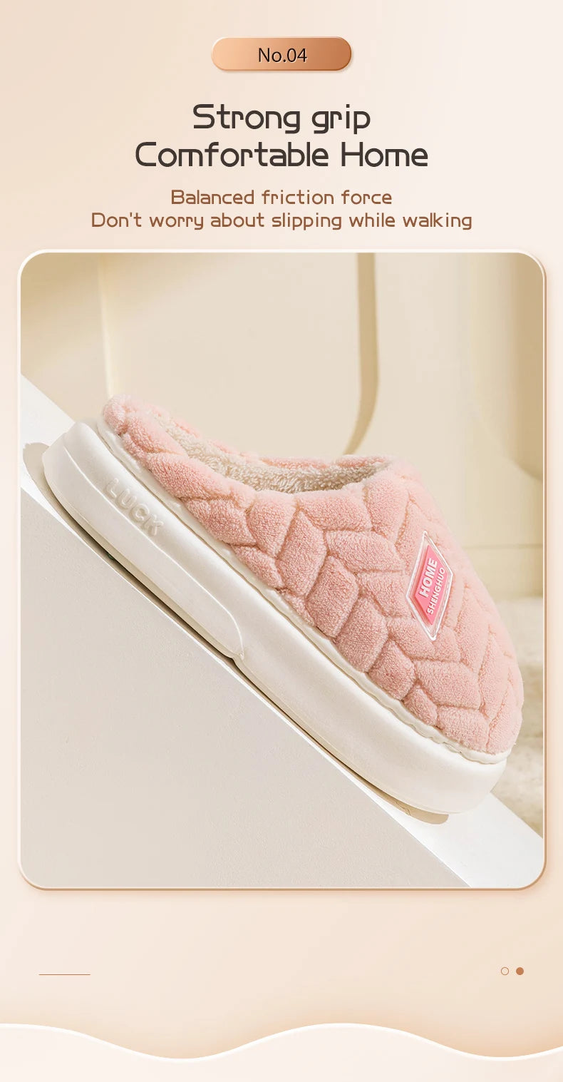 Cotton Slippers for Women in Autumn and Winter, New Indoor Home Soft Bottom, Anti Slip and Warm Plush Cotton Slippers for Women