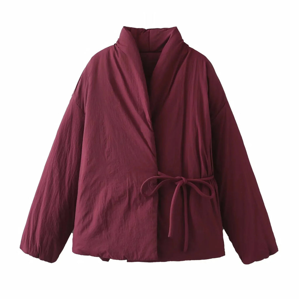 2025 New Fashion Fall/Winter Women Solid Color Side Tie Cotton Dress Retro Ladies Casual Lapel Jacket
